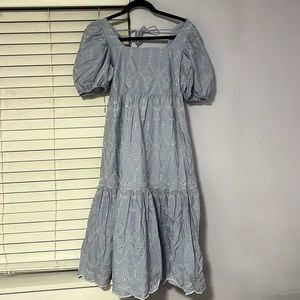 Blue empire waist open back midi dress